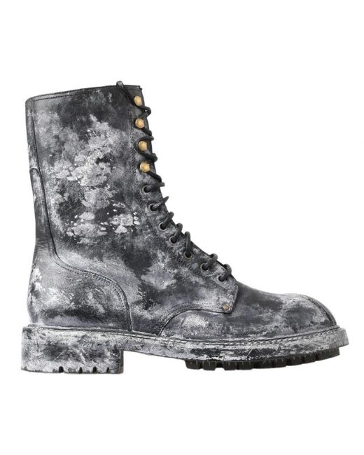 Dolce & Gabbana Gray Leather Mid Calf Boots Shoes Calfskin for men