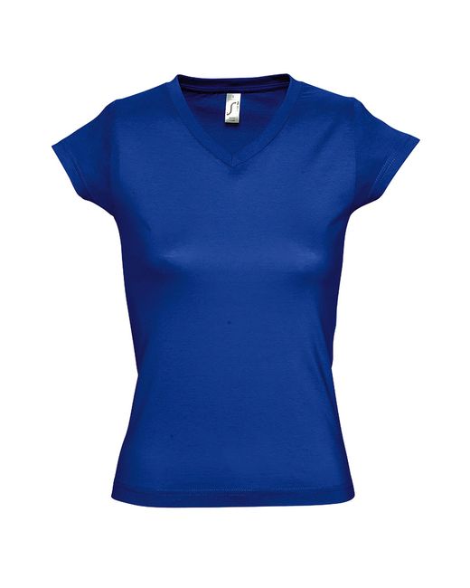 Sol's Blue V-Neck Ribbed Cotton T-Shirt