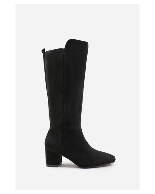 Where's That From Black 'Cherish' Block Heel Knee High Boots With Side Zip