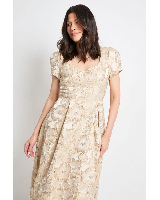Wallis Natural Jacquard Seam Detail Midi Dress
