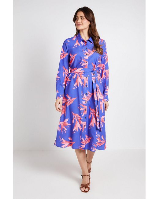 Wallis Blue Floral Collared Button Through Shirt Dress