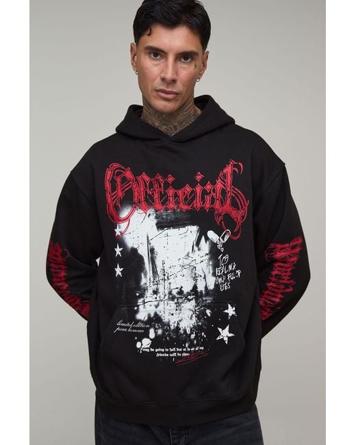 BoohooMAN Gray Tall Oversized Gothic Print Hoodie for men