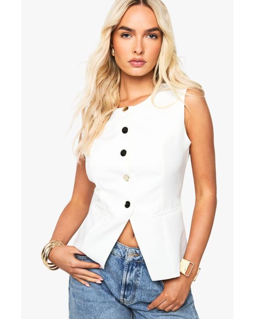 Boohoo White Button Tailored Waistcoat