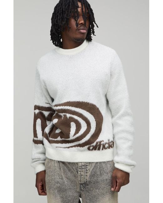 BoohooMAN Gray Tall Boxy Brushed Jacquard Knitted Jumper for men
