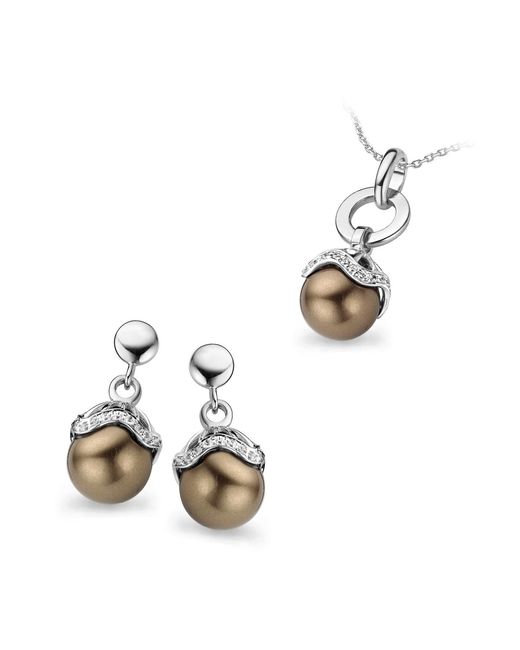 Orphelia Metallic Ladies Embellished 925 Sterling Set: Chain-Pendant + Earrings