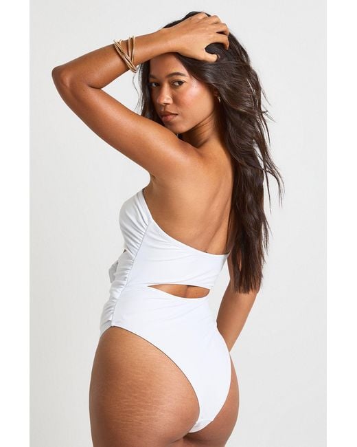 Boohoo White Flower Trim Cut Out Bandeau Swimsuit