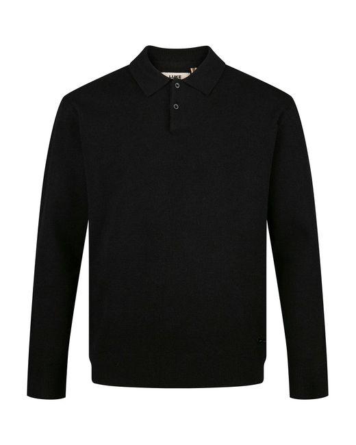 Luke 1977 Black Kingsbridge Long Sleeve Knitted Polo for men