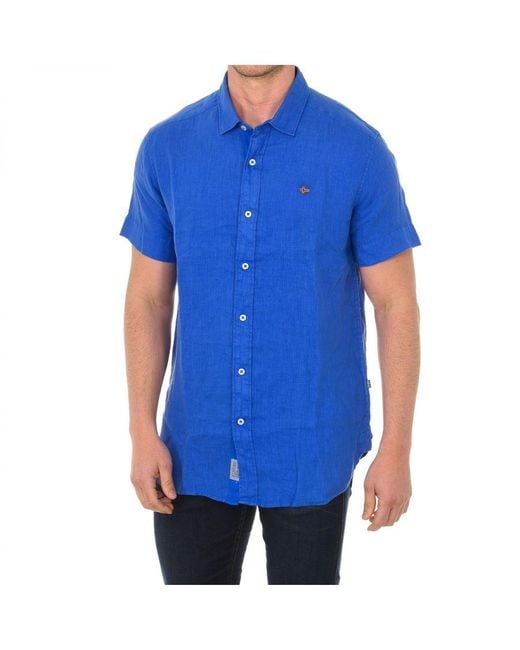 Napapijri Blue Short Sleeve Shirt With Lapel Collar Np000if1 Man Linen for men