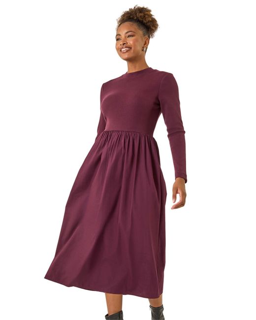 Roman Purple Cotton Stretch Jersey Mix Midi Dress
