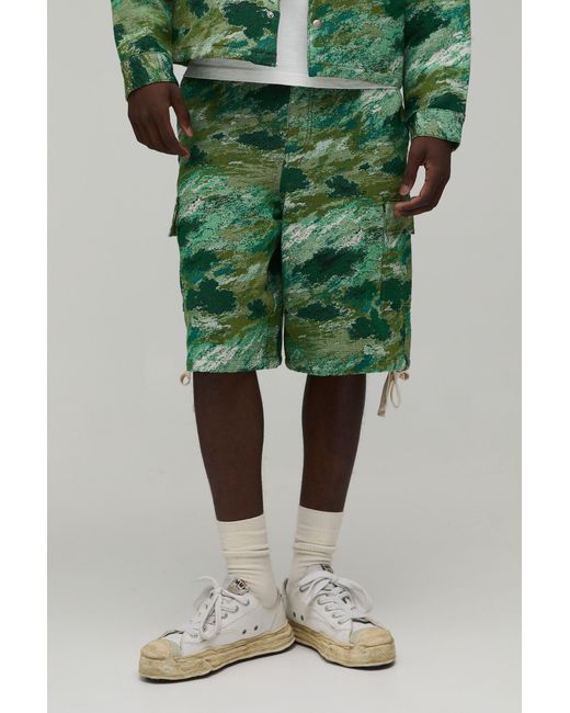 BoohooMAN Green Parachute Fit Abstract Camo Tapestry Short for men