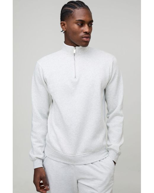 BoohooMAN White Basic Oversized Boxy Quarter Zip Funnel Neck Sweatshirt for men