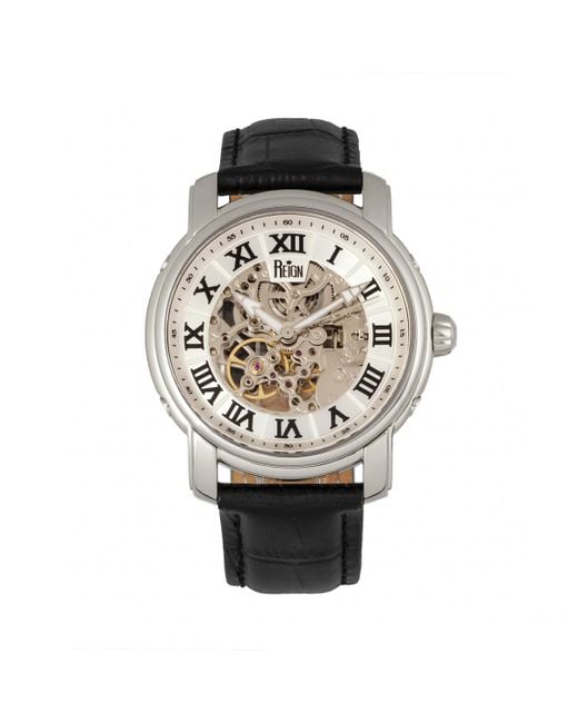 Reign Metallic Kahn Automatic Skeleton Leather-Band Watch for men