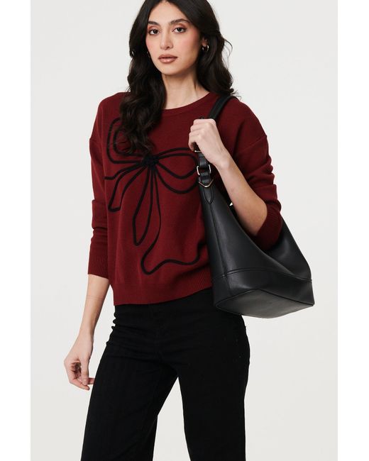Izabel London Red Bow Embellished Drop Shoulder Knit Jumper