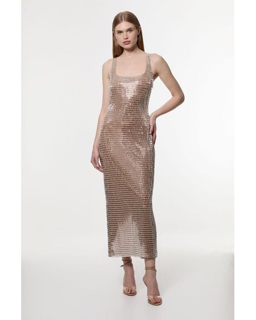 Karen Millen Natural Petite Premium Crystal Embellished Jersey Midi Dress