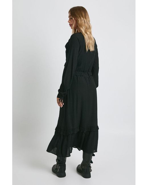 Boohoo Black Long Sleeve Maxi Dress With Frill Detail