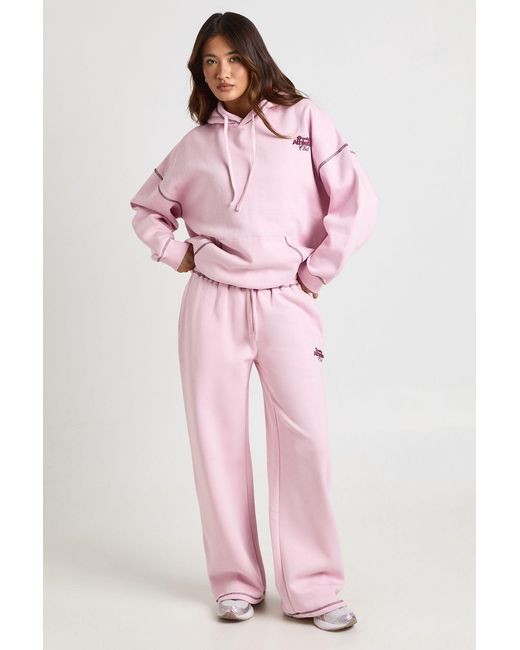 Boohoo Pink Athletics Club Printed Hoodie And Straight Leg Jogger Tracksuit