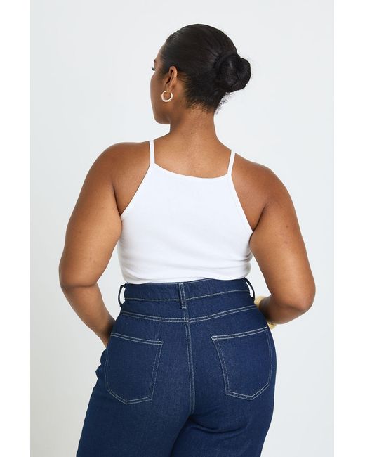 Boohoo Blue Plus Rib Boat Neck Strappy Vest Top