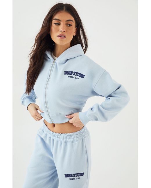 DSGN Studio Blue Applique Boxy Crop Hoodie