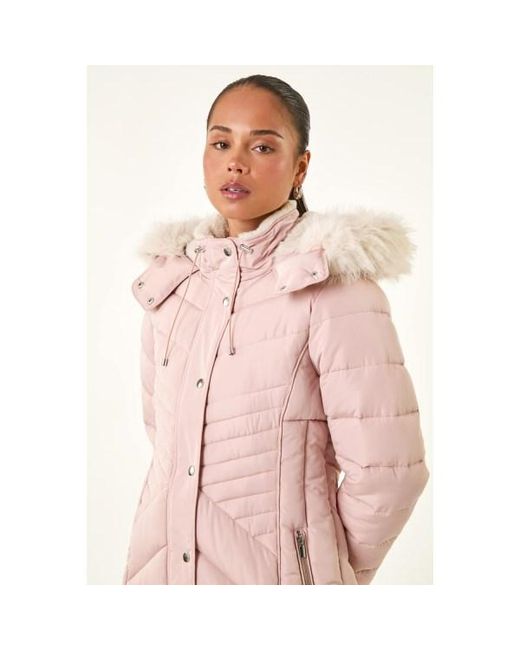 Roman Pink Petite Hooded Longline Quilted Coat