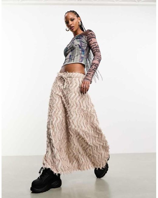 Heretic Nine Natural Frayed Flare Maxi Skirt