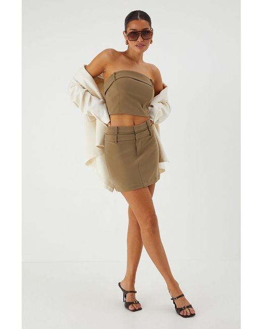 MissPap Brown Double Waistband Bandeau Mini Skirt Co-Ord