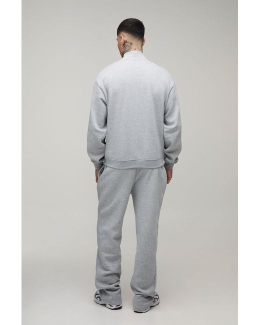 BoohooMAN Gray Tall Oversized Boxy Quarter Zip Funnel Sweatshirt & Straight Jogger Tracksuit for men
