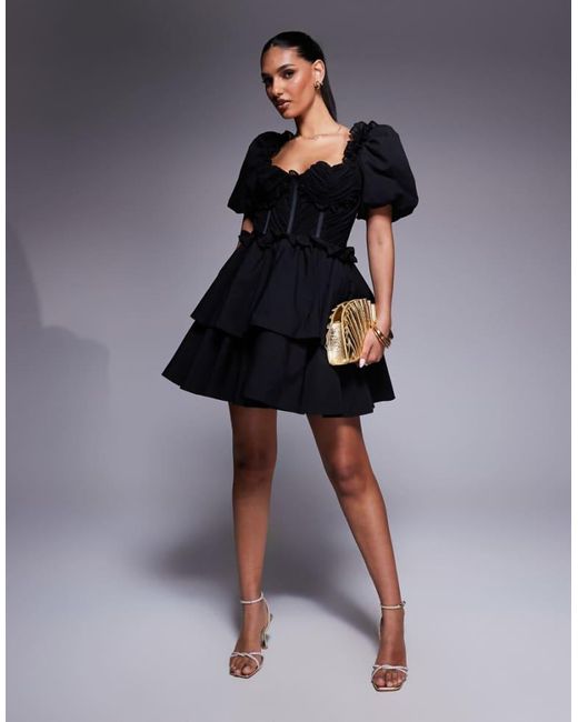 ASOS Blue Organza And Poplin Mix Heart Bust Mini Dress