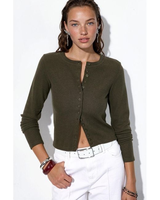 Busem Green Cropped Ribbed Button Cardigan