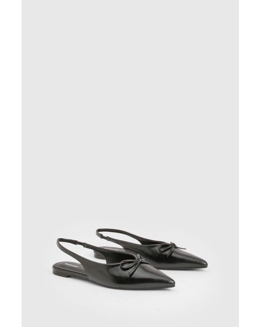 Boohoo Gray Bow Detail Pointed Slingback Flats