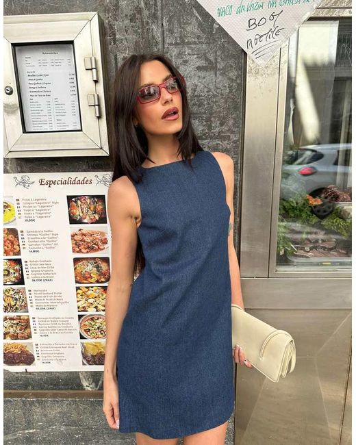 Labelrail Blue X Barbara Ines Back Detail Denim Mini Shift Dress
