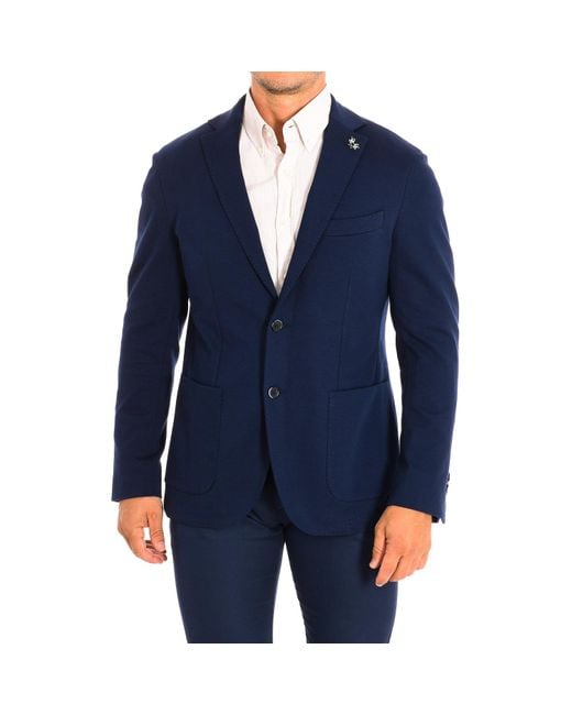 La Martina Blue Regular Fit Long-Sleeved Blazer Pmja02-Js239 for men