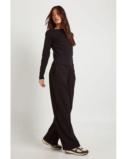 Boohoo Black Tall Cotton Button Through Crew Neck Top & Trouser Co Ord