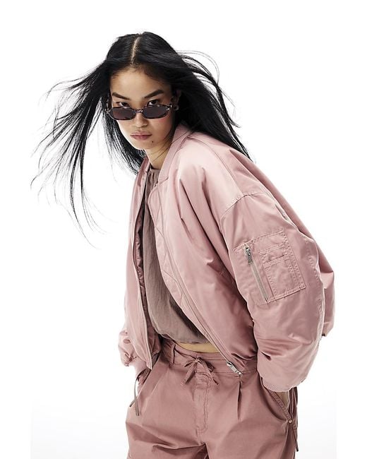 River Island Pink Bomber Jacket Oversized Ruched Hem