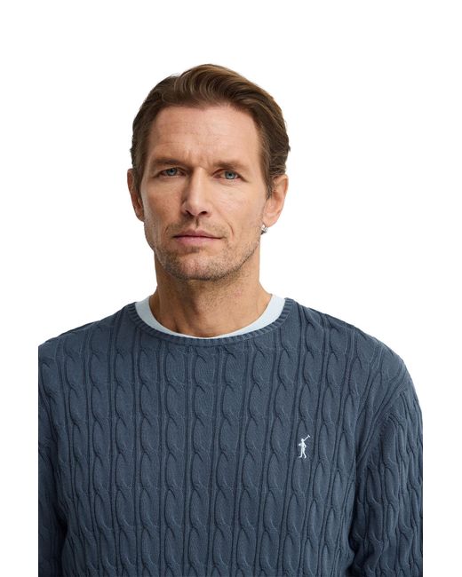POLO CLUB Blue Crew Neck Cable Knit Sweater Pullover14 for men