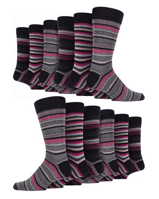 Sock Snob Multicolor 12 Pair Multipack Cotton Colourful Striped Dress Socks for men