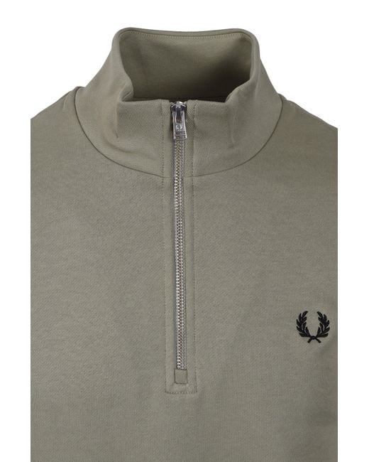 Fred Perry Green Half Zip Sweatshirt Seagrass for men