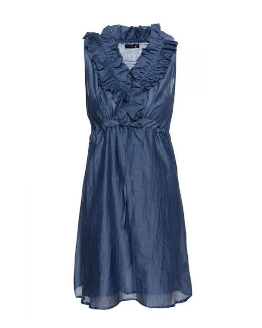 Conquista Blue Sleeveless Ruffle Detail Dress