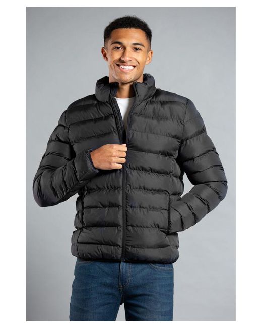 French Connection Gray Black Funnel Neck Puffer Jacket Polyamide for men