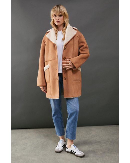 Warehouse Gray Shearling Bonded Coat
