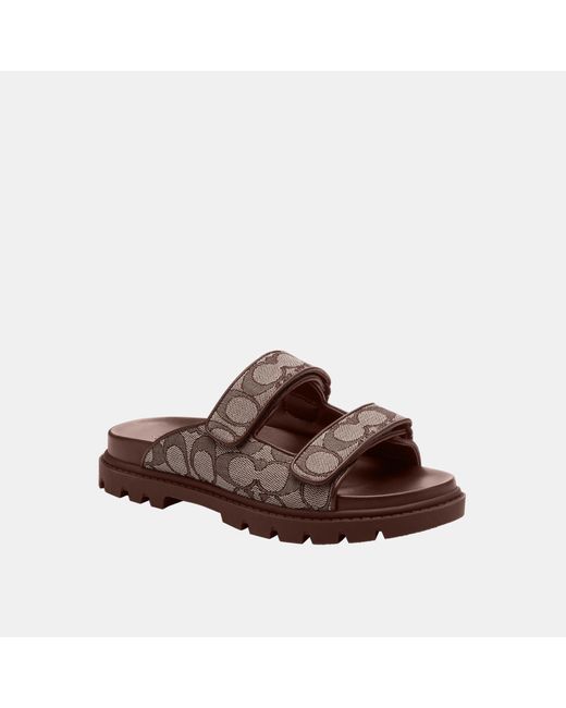 COACH Brown Logo Two Band Signature Sport Slide