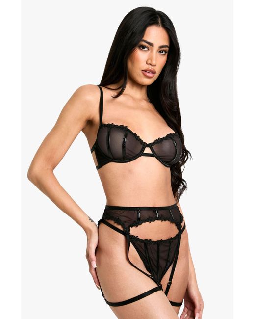 Boohoo Black Pu Binding Underwire Bra