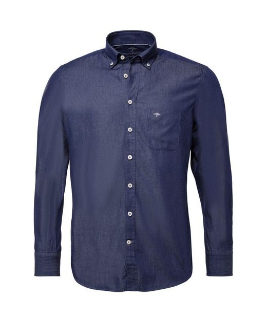 Fynch-Hatton Blue Button Down Collar Long Sleeved Shirt Dark for men