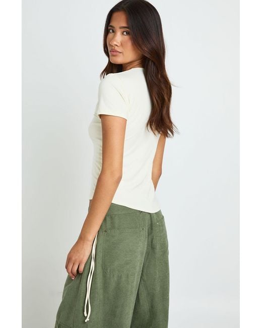 Boohoo White Super Soft Rib Ruched Side Short Sleeve Top