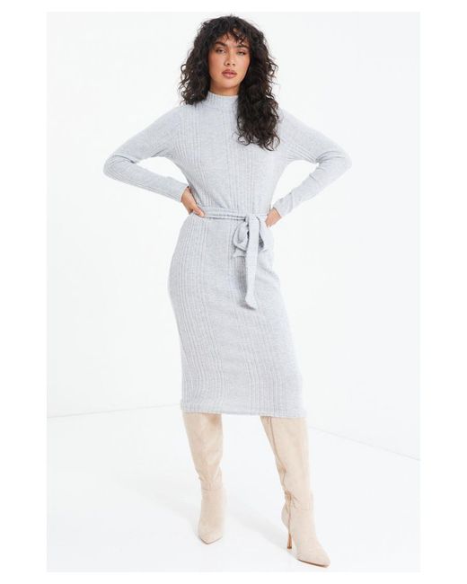 Quiz Gray Knitted Long Sleeve Midi Dress
