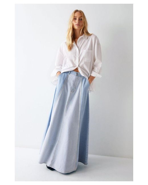 Warehouse Gray Split Wash Denim Midi Skirt