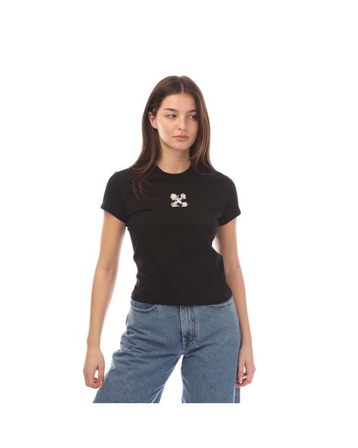 Off-White c/o Virgil Abloh Black Embroidered Flower Mini Arrow Fitted T-Shirt