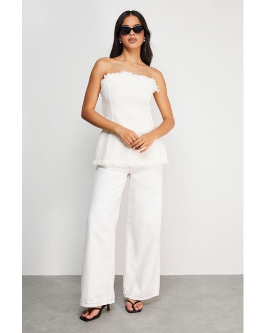 Warehouse White Fray Detail Denim Bandeau Top