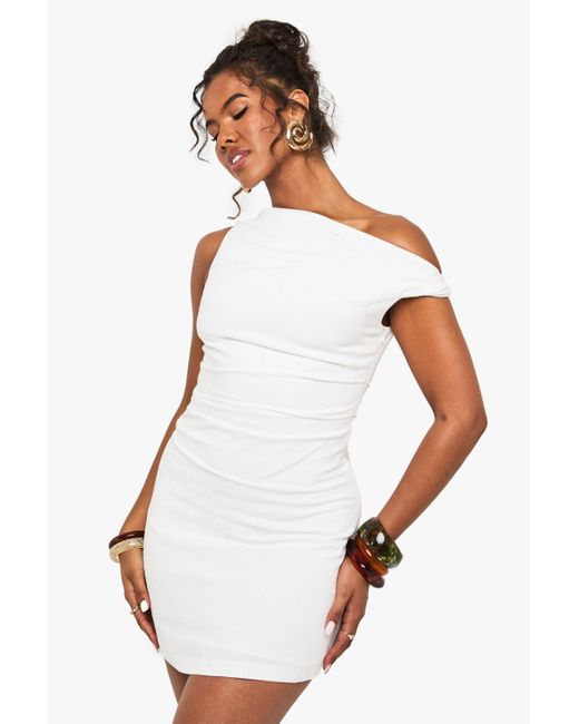 Boohoo White Linen Look Drape Twist Strap Mini Dress