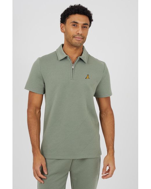 Brave Soul Green Short Sleeve Quarter Zip Polo Shirt for men