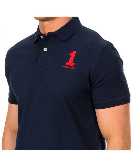 Hackett Blue Short Sleeve Polo With Lapel Collar Hm561478 for men